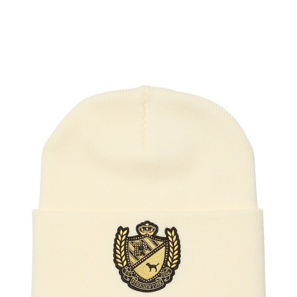 Cream Beanie with Embroidered Crest